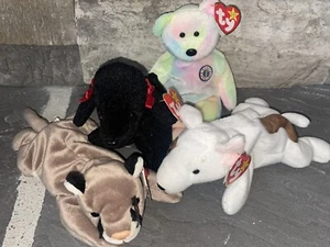 Ty Beanie Babies (4) Includes Rare GiGi & Butch w/tag error, Canyon  & B.B. Bear - Picture 1 of 2