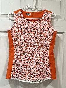 Vintage MIU MIU Orange Lace Embroidery Sleeveless Top - Picture 1 of 7