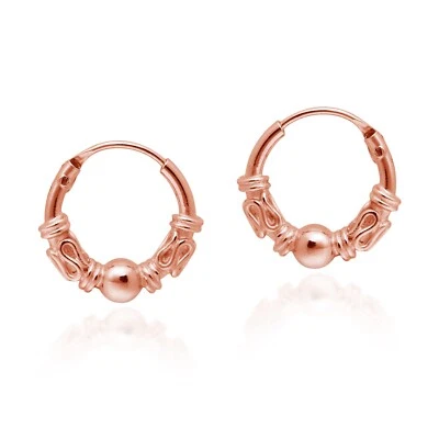 Pendientes de aros de oro rosa inspirados en Bali sobre plata de ley Foto 1 de 4