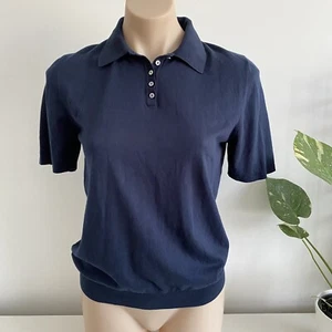 Fedeli Women’s Polo Shirt Top Size 46 (AU 8-10) Blue Navy 100% Cotton Casual - Picture 1 of 7