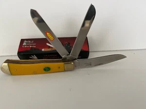 Frost Cutlery Steel Warrior SW-108Y3 3 Blade Trapper Yellow Handle Folding Knife - Picture 1 of 9