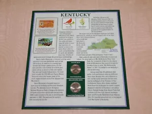 AMERICA THE BEAUTIFUL 10" X 9" 2 STATE QUARTERS COINS 2016 & STAMPS KENTUCKY - Picture 1 of 8