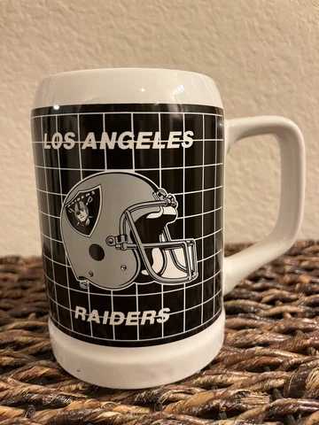 Vintage 1990's Los Angeles Raiders Ceramic NFL Coffee Mug w Raiders Logo Papel Cover