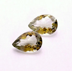 Natural Green Amethyst Pear Cut Pair 14x10 mm 10.09 Cts Lustrous Loose Gemstones - Picture 1 of 7