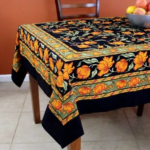 Cotton French Floral Tablecloth for Square Table 60x60 Black Blue Amber Dining - Picture 1 of 29