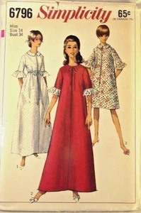 Simplicity Pattern #6796 Misses Robe 2 Length Size 14 Bust 34 Uncut Vintage 1966 - Picture 1 of 7