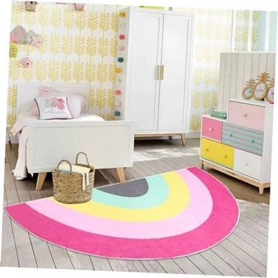 Alfombra para niños Alfombra 6 pies Rosa Arco Iris Alfombra para niñas Dormitorio Medio Círculo Sala de Juegos  Foto 1 de 4