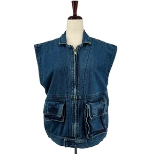 Chaleco de Carga Denim Vintage Años 90 Y2K RPM M Cremallera Frontal Algodón Azul Jean - Imagen 1 de 13