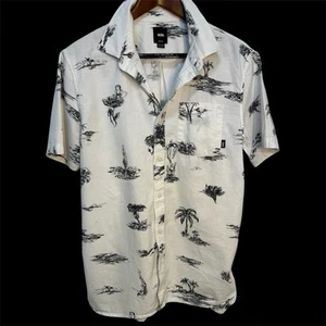 Vans Off The Wall Men's Button Up Shirt Black/White Beach Tropical Hawaiian M - Picture 1 of 14