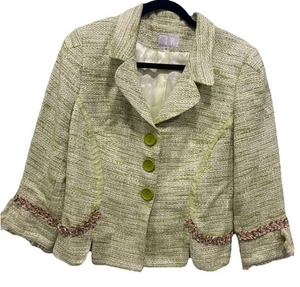 Alberto Makali Blazer Women's Size 12 Pastel Green Button Short Lining Roses Y2K - Picture 1 of 18
