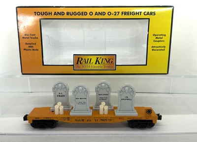 MTH RailKing 30-76785 Halloween OrangeFC w Headstones & Flickering Lights Used O - Image 1 of 4