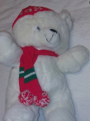 Рождественский плюшевый медведь белая красная шляпа шарф плюшевое животное 18 «- 20» Kmart 1987 - Изображение 1 из 4