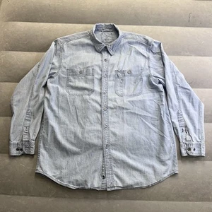 Vintage LL Bean Mens L Reg Denim Shirt Light Wash Blue Long Sleeve Metal Buttons - Picture 1 of 8