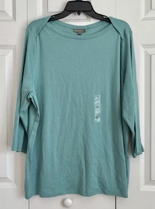 Style & Co. Women's Tops Boat Neck Dusty Turqoise 3/4 Sleeve Cotton Pullover - Picture 1 of 6