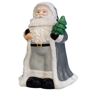 Tarro de galletas de Santa Navidad, bote gris de cerámica navideña - Imagen 1 de 10