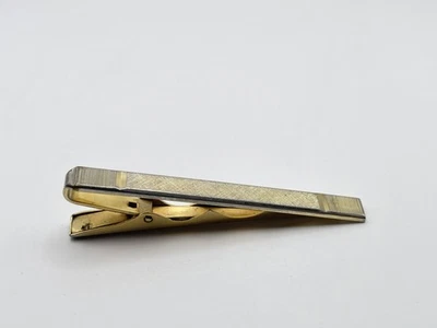 Vintage Gold Tone Tie Bar Clip Mens Retro Jewelry Textured Etched Design - Image 1 of 4