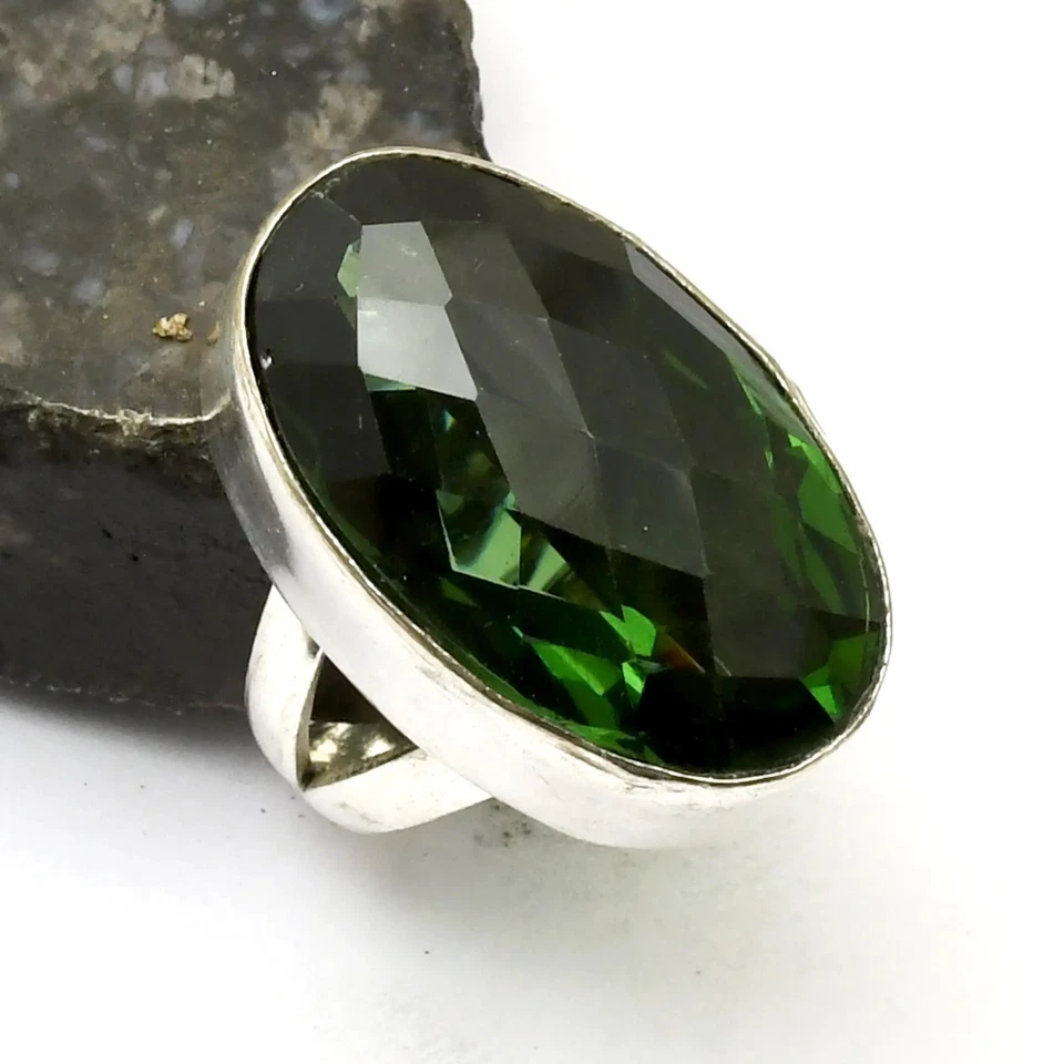 Anillo étnico hecho a mano de piedras preciosas de peridoto para regalo talla EE. UU. 8,75 AR 39361 Foto 1 de 1