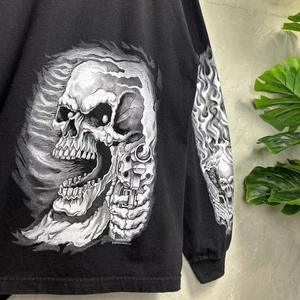 Hot Leather Shooting Gun Flaming Skull Revolver Sleeve Hit 2XL Longsleeve - Bild 1 von 5