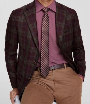 Tallia Men's Red Slim-Fit Wool Printed Stretch Sport Coat Suit Jacket Size 40S - Image 1 of 2