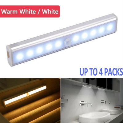4x10 LED PIR Motion Sensor Detector Night Light Magnetic Strip Battery Operated - image 1 of 4