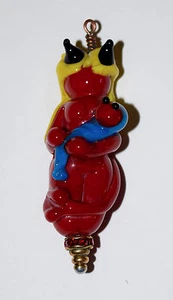 Handgefertigte Glas Lampwork Perle MAMA TEUFEL & BABY ca. 2 1/2 cm groß - Bild 1 von 5