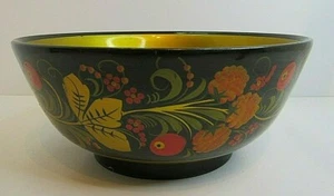 RUSSIAN KHOKHLOMA WOODEN BOWL LACQUER FOLK ART HANDPAINTED BOWL - Picture 1 of 7