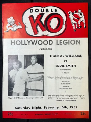 1957 TIGER AL WILLIAMS vs EDDIE SMITH Double KO Boxing Program HOLLYWOOD LEGION - Image 1 of 4