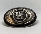 Letter W Initial Black and Silver Western  Belt Buckle