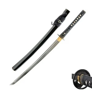 HMS Japanese Samurai Wakizashi Sword, Reel Pattern Tsuba, Hand Forged, 1060 Carb - Picture 1 of 9