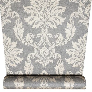 Charcoal Gold Damask Wallpaper Metallic Shimmer Thick Textured Slight Imperfect - Picture 1 of 9