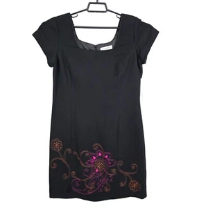Womens Amanda Smith Black Embroidered Dress Polyester Blend Short Sleeve Size 10 - Picture 1 of 11