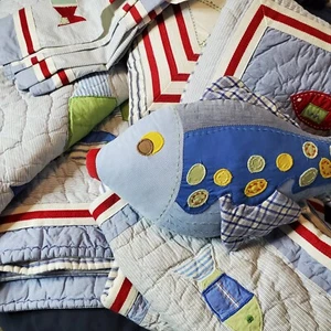 Pottery Barn Kids Ocean Fish Party Full/Queen Quilt Shams Curtains Pillows 8-pcs - Picture 1 of 18