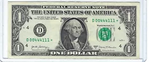 BANCONOTA DA UN DOLLARO $1 Star Note solo 500K STAMPA BASSA TIRATURA D00444111* SOMMA BASSA Serie # - Foto 1 di 4