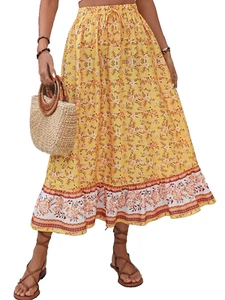 NWT WOMENS S, L YELLOW FLORAL MAXI BEACH SKIRT - Picture 1 of 5