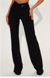 NWT Fashion Nova Call It Even Wide Leg, High Waisted Dress Pants, Black, L Tall - Picture 1 of 5
