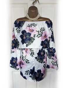MISSGUIDED Blush Pink & Navy Floral Satin Playsuit, size 14 - BNWT - Picture 1 of 6