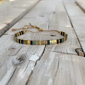 Dainty Tila Flat Beaded Braided Healing Handwoven Silk Cord Stacking Bracelet - Picture 1 of 4