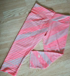 NEW Women size M striped neon pink & silver 7/8 soft active pant yoga leggings - Picture 1 of 5