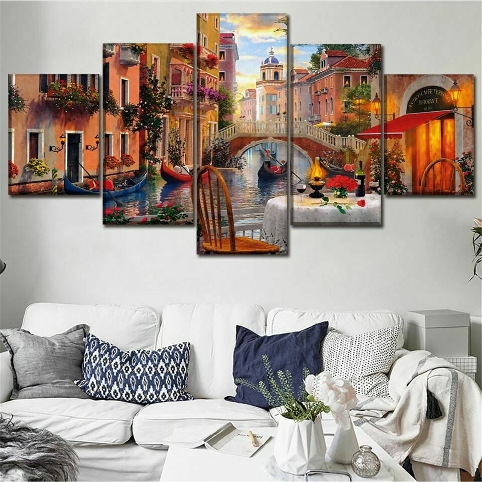 Abstract Art Romantic Venice 5 Piece Canvas Print Wall Art Poster Home Decor - Image 1 of 4
