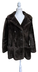 Vintage Faux Fur Coat Womens L VEGAN Jacket Button Up Lined STREETWEAR 90s Y2k - Picture 1 of 9