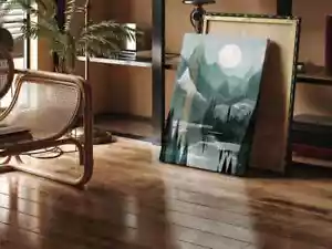 Nordic Abstract Moon Painting, Green Unframed Canvas Print Australian Wall Art - Picture 1 of 4