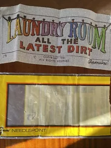 Vtg Needlepoint Printed Canvas Only “Laundry Room All The Latest Dirt” Gemini - Picture 1 of 13