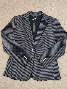 Tahari Damen Gr. 8 blau/weiß gestreifte Einknopf Blazer Sakko. Neu mit Etikett - Bild 1 von 12