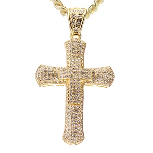 3D schwer vergoldet XL Kreuz Anhänger 24" Kubanische Kette Halskette CPB 708 G - Bild 1 von 5