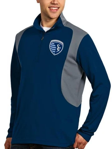 Sporting KC Antigua Navy Gray Delta 1/4 Zip Pullover Jacket (L) Cover