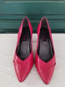 Vtg Nine West Womens 10M Red Leather Classic 3" High Heel Pumps Overlapped Vamp - Picture 1 of 9