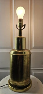 Vintage Brass Asian Chinoiserie Tea Cannister Table Lamp on Brass Base X2 Rare - Picture 1 of 15