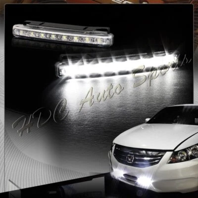 High Power Bright White 8 LED Chrome Housing Daytime Running Lights Fog Lamps - Image 1 of 3