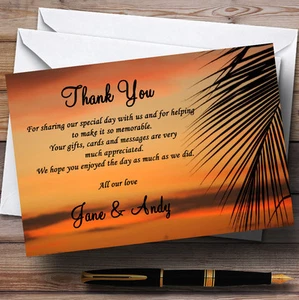 Palm Tree Sunset Jetting Off Abroad Personalised Wedding Thank You Cards - Picture 1 of 1