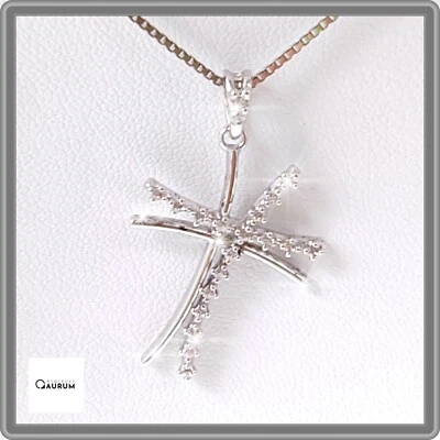 Collana in Argento 925 con Croce Pendente Girocollo da donna rodiato Oro Bianco - Immagine 1 di 4